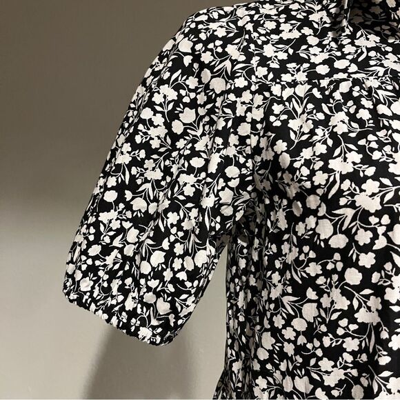 1. State Cotton Floral Puffed Sleeve Dress Black White Cottagecore Prairie - Picture 3 of 15